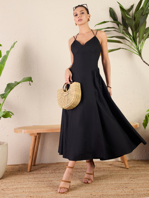 Little Wish - Strappy Cotton Poplin Corset Midi Dress ? Feminine & Structured