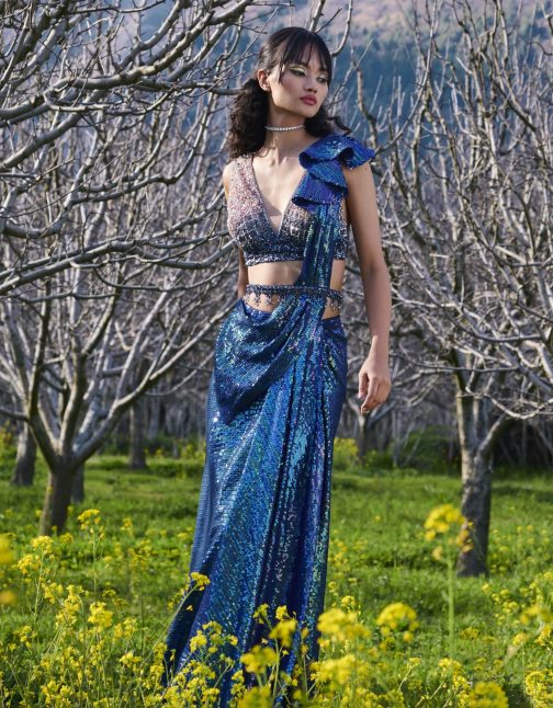 Little Wish - Layla Sequinned Draped Saree with Blouse ? A Glamorous Shimmering Ensemble for Celebrations