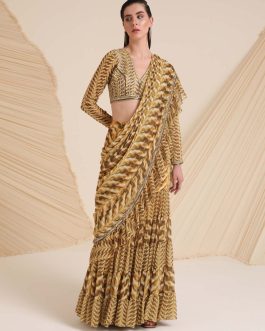 Little Wish - Yellow Rosaria Printed Draped Sari with Coordinated Blouse
