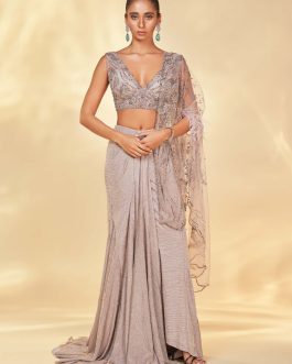 Little Wish - Bonita Metallic Draped Sari Gown Set for a Luxe and Modern Statement