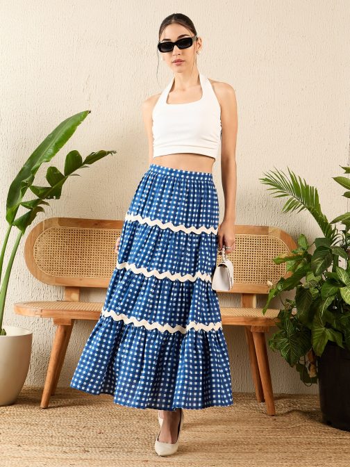 Little Wish - Ric-Rac Cotton Tiered Midi Skirt ? Boho Flowy Summer Skirt
