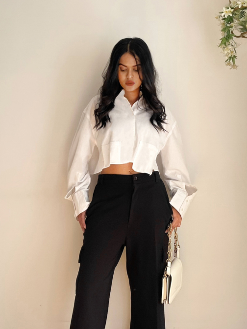 Little Wish - Cropped Cotton Shirt with Pocket ? Laid-Back & Fashion-Forward
