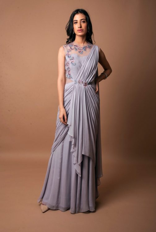 Little Wish - Lavender Half Asymmetric Drape Saree ? A Modern and Edgy Twist on Traditional Draping
