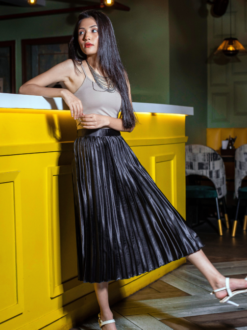 Little Wish - Pleated Midi Skirt ? Trendy Flared Midi Skirt with Soft Pleats