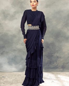 Little Wish - Black Ruffle Saree with Draped Blouse ? A Classic and Stylish Saree with Modern Details