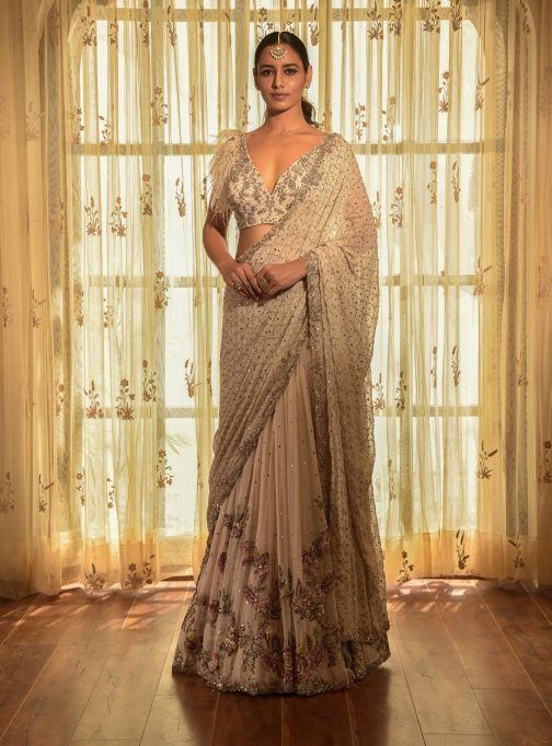 Little Wish - Ivory Valeria Kalidar Saree and Blouse ? A Flowing and Regal Look with Kalidar Draping