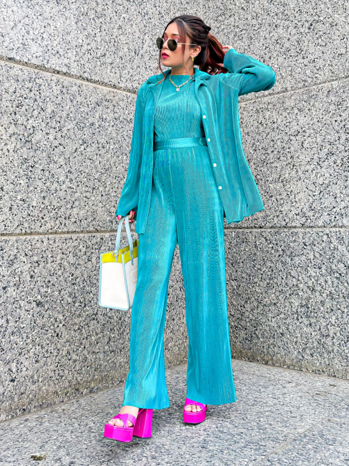 Little Wish - On-the-Go Pleated Shirt & Pants Co-Ord Set ? Modern & Comfortable