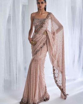 Little Wish - Shanayah Ivory Chiffon Sari with Corset for a Soft and Feminine Silhouette