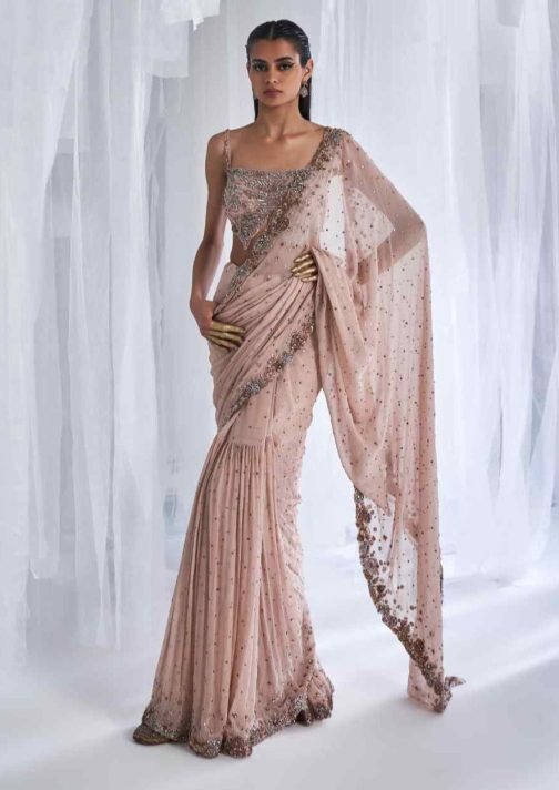 Little Wish - Shanayah Ivory Chiffon Sari with Corset for a Soft and Feminine Silhouette