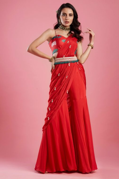 Little Wish - Red Gharara Saree Set ? A Regal and Traditional Look with a Contemporary Twist