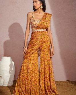 Little Wish - Yellow Paisley Sharara Saree Set ? Traditional and Trendy Ethnic Look