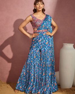 Little Wish - Royal Blue Sharara Saree Set ? Majestic and Elegant Outfit for Grand Occasions