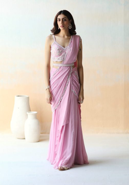 Little Wish - Lilac Pre-Draped Ruffle Saree Set ? Delicate and Feminine Look for Elegant Styling