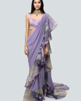 Little Wish - Tarika Amethyst Draped Ruffle Saree Set with Stylish Blouse Detailing