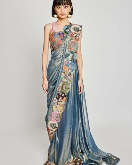 Little Wish - Bonet Blue Draped Saree Ensemble with a Graceful Blouse