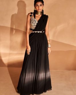 Little Wish - Black Pre-Stitched Palazzo Sari Set for a Modern and Trendy Indo-Western Look