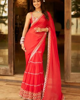 Little Wish - Shilpa Red Draped Sari and Blouse for a Timeless Traditional Appeal