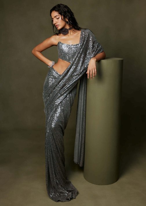Little Wish - Erna Pre-Pleated Sari Set with a Corset Blouse for a Fashion-Forward and Modern Aesthetic