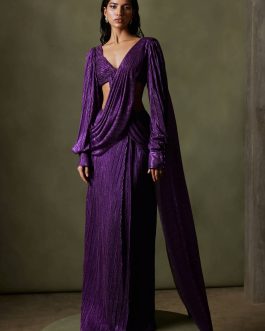 Little Wish - Brianna Purple Pre-Pleated Sari Set with an Exquisitely Designed Blouse for a Statement Appeal