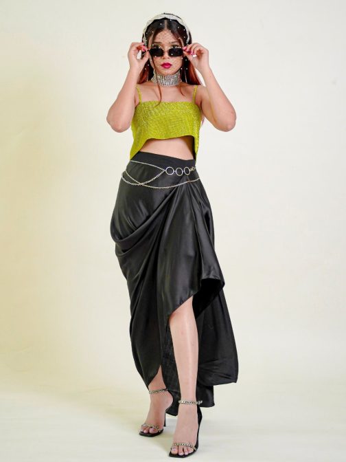 Little Wish - The Pick-Me-Up Silk Satin Skirt ? High Waist Glossy Satin Party Skirt