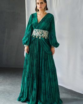 Little Wish - Teal Blossom Palazzo Saree Set ? A Flowing Palazzo-Style Saree for Modern Elegance