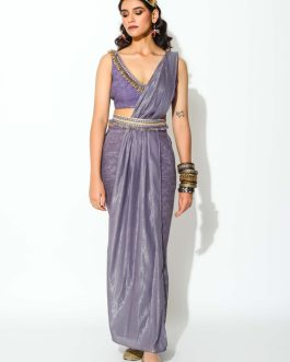 Little Wish - Mauve Pre-Draped Pant Saree with Blouse ? Fusion Fashion with Effortless Elegance