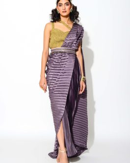 Little Wish - Mauve Pre-Draped Saree with Blouse ? Subtle and Sophisticated Saree for Special Days