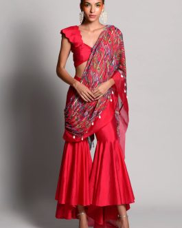 Little Wish - Raspberry Printed Saree Set ? A Playful and Chic Printed Saree for a Vibrant Look