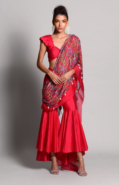 Little Wish - Raspberry Printed Saree Set ? A Playful and Chic Printed Saree for a Vibrant Look