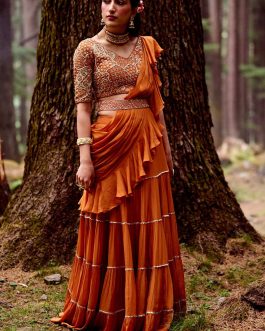 Little Wish - Rust Orange Sari Set ? Earthy and Rich Color Palette for Traditional Styling