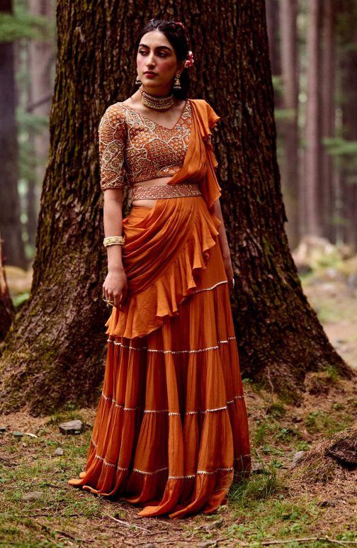 Little Wish - Rust Orange Sari Set ? Earthy and Rich Color Palette for Traditional Styling