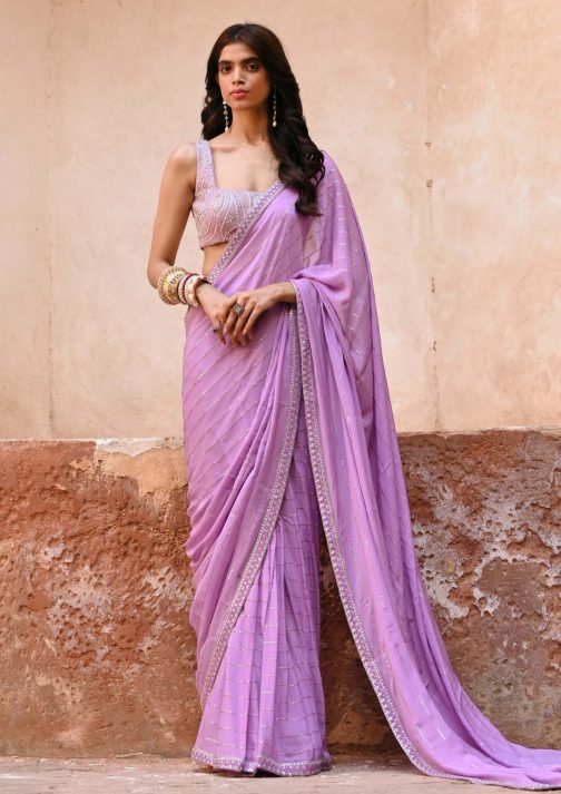 Little Wish - Layla Lavender Draped Sari Set for a Graceful and Elegant Look