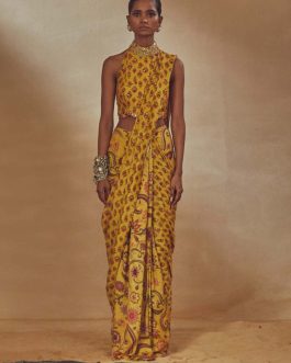 Little Wish - Yellow Draped Printed Sari with Blouse for a Cheerful and Stylish Festive Look