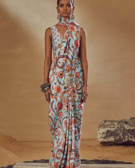 Little Wish - Light Blue Draped Sari with Blouse for a Cool and Elegant Pastel Statement