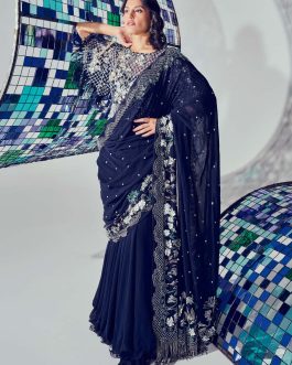 Little Wish - Navy Blue Sol Draped Saree ? Classic and Elegant Look for Formal Gatherings