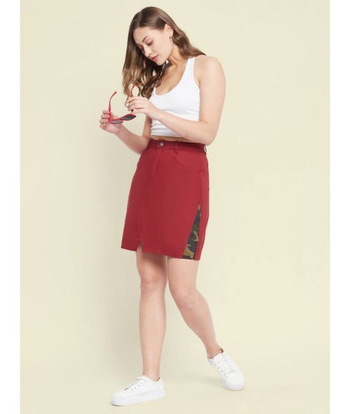 Little Wish - Stretchable Knee-Length Side Patch Denim Skirt ? Trendy Casual Skirt