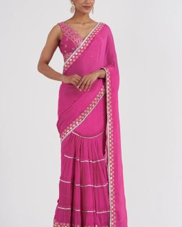 Little Wish - Sanvi Pink Draped Sari with Matching Blouse for a Graceful Look