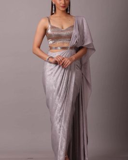 Little Wish - Silver Shimmer Dhoti Sari Set for a Contemporary and Unique Festive Look