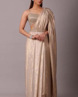 Little Wish - Gold Shimmer Sari Set with Glittering Fabric for a Luxe and Party-Ready Appeal
