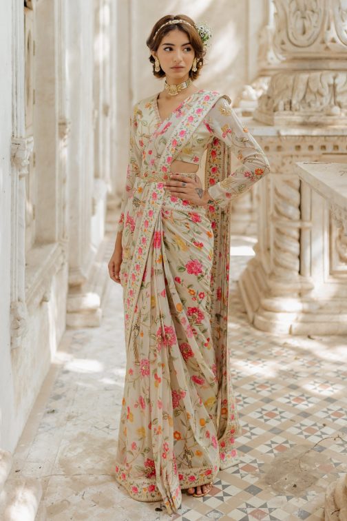 Little Wish - Floral Printed Saree with Blouse ? A Fresh and Breezy Floral Print for Daytime Elegance