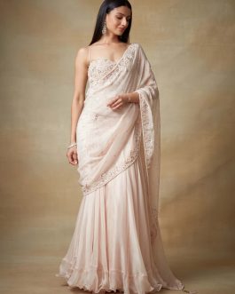 Little Wish - Soft Pink Stitched Sari with Corset Blouse for a Chic Statement