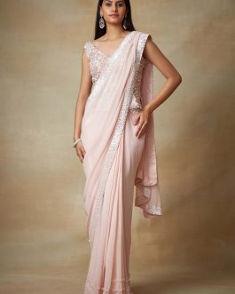 Little Wish - Blush Pink Pre-Stitched Sari for a Modern and Effortless Draping