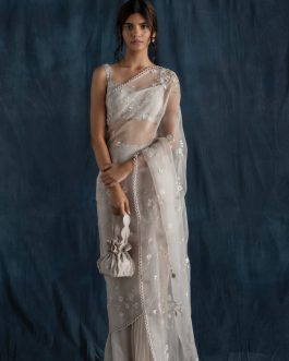 Little Wish - Soft Grey Pre-Stitched Saree Set ? A Chic and Modern Take on Traditional Draping