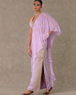 Little Wish - Lilac Trikone Sari Gown with a Beautifully Crafted Blouse and Intricate Embroidery