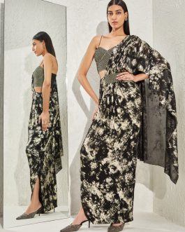 Little Wish - Black Metallic Draped Sari and Blouse for a Chic and Bold Look