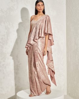 Little Wish - Rose Gold Shimmer Draped Sari with Blouse for a Radiant Look
