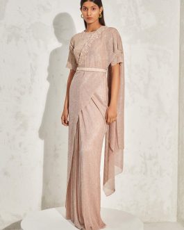 Little Wish - Blush Belladonna Shimmer Draped Sari and Blouse for a Soft Glow