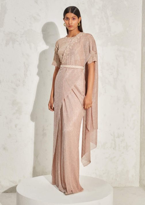 Little Wish - Blush Belladonna Shimmer Draped Sari and Blouse for a Soft Glow