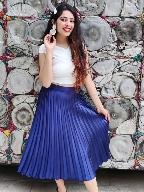 Little Wish - Pleated Midi Skirt ? Lightweight Summer Flowy A-Line Skirt