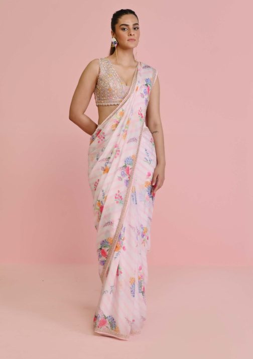 Little Wish - Ivory Pink Amelia Ruffle Saree and Blouse ? A Soft and Dreamy Look with Playful Ruffles